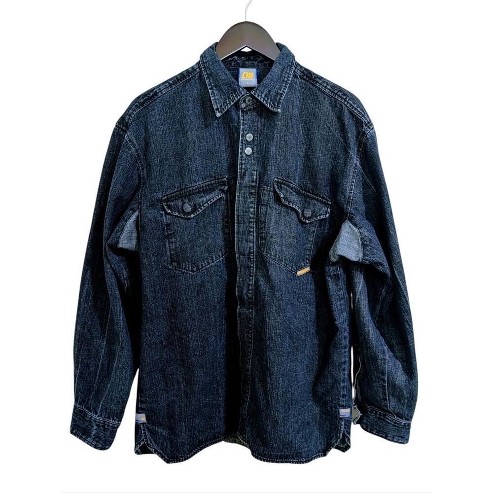 VTG Alphanumeric A# Denim Button Down Shirt L Dark Indigo Streetwear Tech